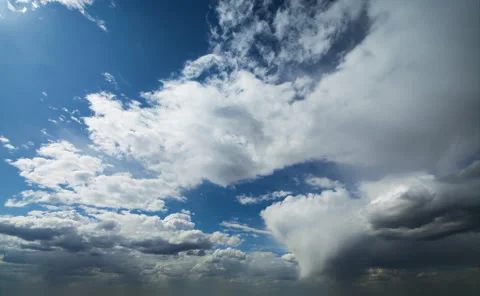 Beautiful timelapse of white fluffy clouds moving softly across blue sky. Stock Footage 132926812