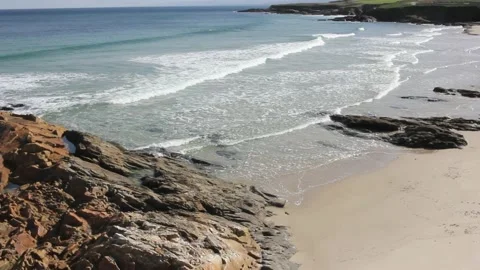 A beautiful, tiny beach in the coast of Lugo, in the Cantabrian sea Stock Footage 234593452