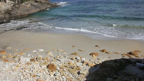 Beautiful, tiny, cold beach in Foz, Spain, in the Cantabrian coast Stock Footage 234593494
