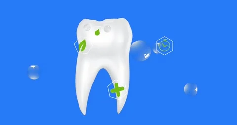 Beautiful tooth with flying soap bubbles and symbols of quality Stock Footage 288297711
