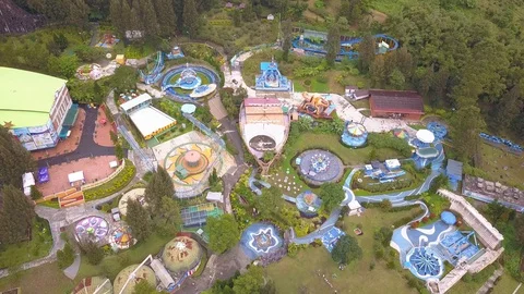 Beautiful top down aerial view of a theme park. Mikie holiday, Berastagi, Stock Footage 123843048