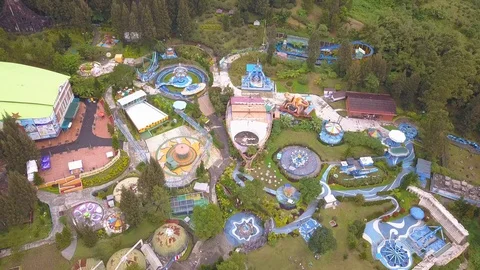 Beautiful top down aerial view of a theme park. Mikie holiday, Berastagi, Stock Footage 123843248