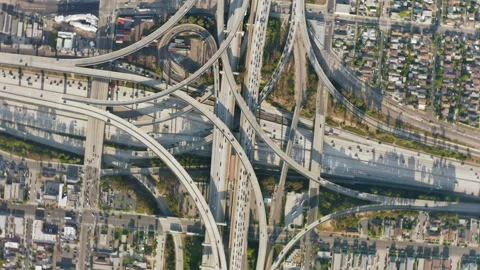 Beautiful top down circling view cars traffic at highway lanes, 4K drone aerial Stock Footage 182736805