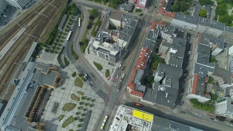 Beautiful Top Down Main Train Station Wroclaw Aerial View Poland Stock Footage 268486159