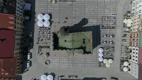Beautiful Top Down Old Town Market Square Tarnow Aerial View Poland Stock Footage 268670369
