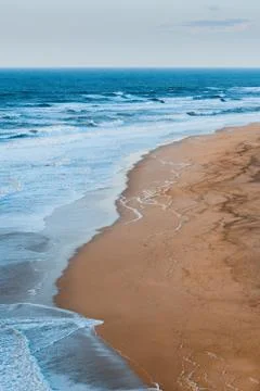 Beautiful Top-Down View over Dramatic Empty Beach in Nazaré, Portugal Stock Photos