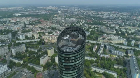 Beautiful Top Sky Tower Wroclaw Aerial View Poland Stock Footage 268499423