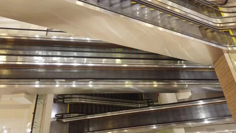 Beautiful Top view of an escalator in the middle of empty mall during lockdown. Stock Footage 146932276