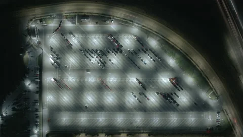 Beautiful top view hyper-lapse car traffic at parking lot close at night highway Stock Footage 172380698