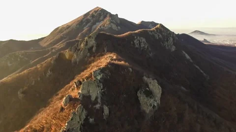Beautiful top view of mountain peaks and rocks Stock Footage 148449387