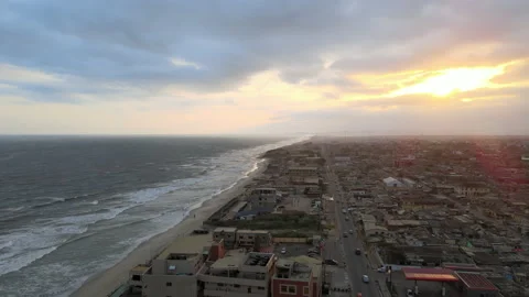 Beautiful top view over beach. Coast landscape in Ghana Video stock 219236814