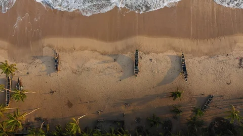 Beautiful top view over Butre beach. Coast landscape in Ghana next to Cape Coast Stock Footage 128065984