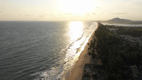 Beautiful top view over Butre beach. Coast landscape in Ghana next to Cape Coast Stock Footage 128066167