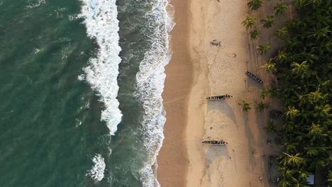 Beautiful top view over Butre beach. Coast landscape in Ghana next to Cape Coast Stock Footage 128066256