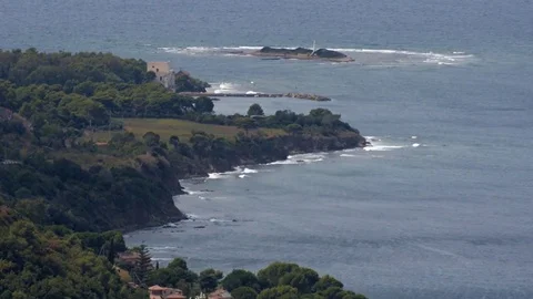 Beautiful top view of Punta Licosa of Castellabate. Campania, Italy Stock Footage 74395079