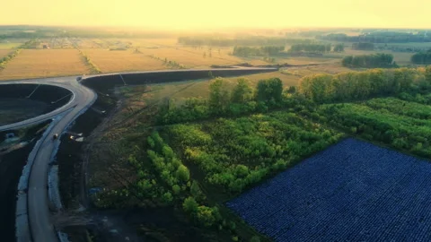 A beautiful top view of the road junction on a sunny evening. Picturesque Stock Footage 137909271