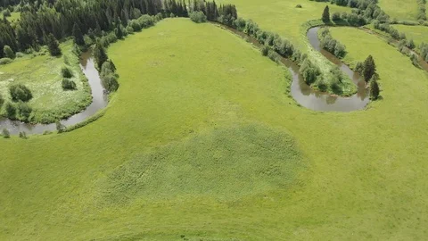 Beautiful top view of a winding river Stock Footage 113387378