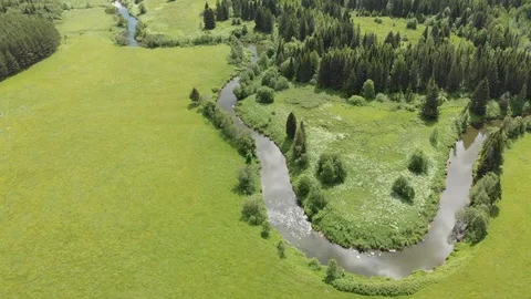 Beautiful top view of a winding river Video stock 113388080