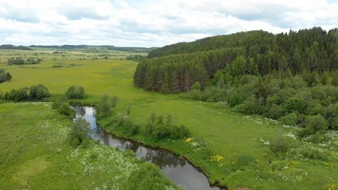 Beautiful top view of a winding river Video stock 113388344