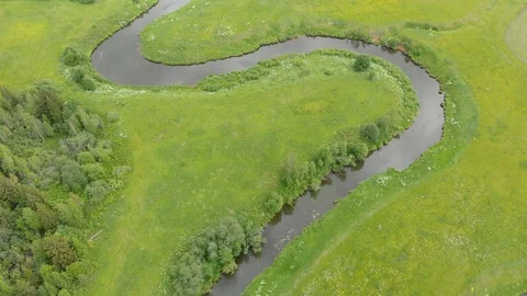 Beautiful top view of a winding river Video stock 113388571