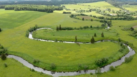 Beautiful top view of a winding river Video stock 113388702