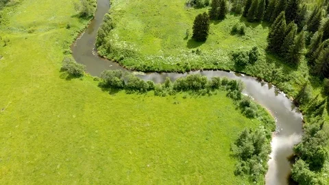 Beautiful top view of a winding river Video stock 113388738