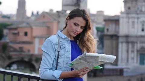 Beautiful tourist girl in rome Stock Footage