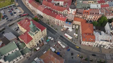 Beautiful Tower Gate Old Town Lublin Aerial View Poland Stock Footage 268376555