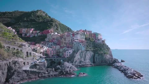 Beautiful town and sea in Cinque Terre, Italy. 4k Stock Footage
