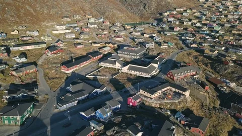 Beautiful town, small village south of Greenland. Qaqortoq town with beautiful Stock Footage