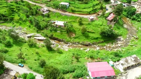 Beautiful town view and small river roads in uttrakhand near Almora Stock Footage 221399356