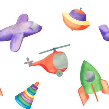 Beautiful toy, great pattern for any purposes. Watercolor illustration. White Stock Illustration