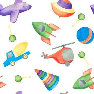 Beautiful toy, great pattern for any purposes. Watercolor illustration. Abstract Stock Illustration