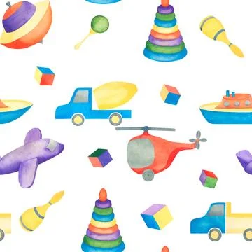 Beautiful toy, great pattern for any purposes. Watercolor illustration. White Stock Illustration