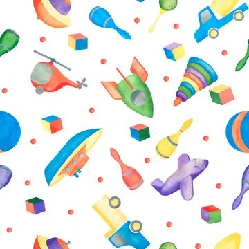 Beautiful toy, great pattern for any purposes. Watercolor illustration. White Stock Illustration