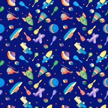 Beautiful toy, great pattern for any purposes. Watercolor illustration. White Stock Illustration