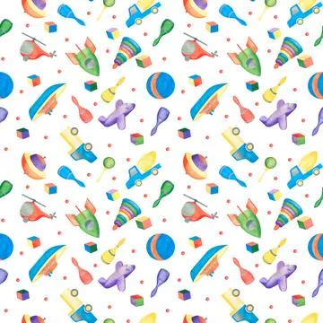 Beautiful toy, great pattern for any purposes. Watercolor illustration. White Stock Illustration