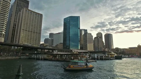 Beautiful tracking cityscape at Circular Quay in Sydney, Australia Stock Footage 66446637