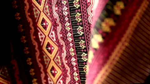 Beautiful traditional Thai fabric pattern, Graphic background Stock Footage 197983763