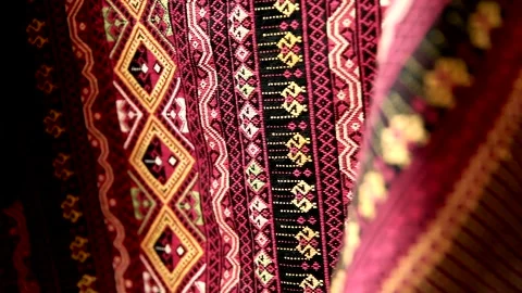 Beautiful traditional Thai fabric pattern, Graphic background Stock Footage 197983764