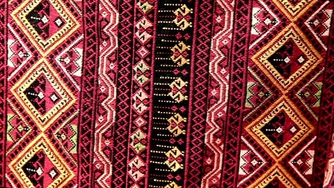 Beautiful traditional Thai fabric pattern, Graphic background Stock Footage 197983765