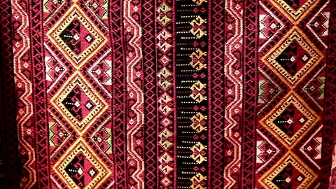 Beautiful traditional Thai fabric pattern, Graphic background Stock Footage 197983796