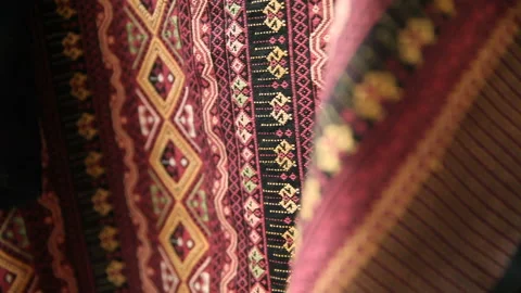Beautiful traditional Thai fabric pattern, Graphic background Stock Footage 197983848
