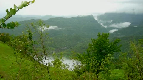 Beautiful tranquil scene Cloudy Forest Mountain Landscape Mahabaleshwar India Stock Footage 155983300