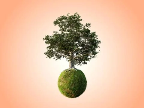 Beautiful trees isolated conceptual mini floating globe with diversity in nat Stock Photos