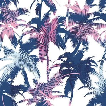 Beautiful trendy seamless exotic pattern with palm and tropical plants. Moder 스톡 일러스트