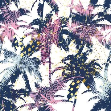 Beautiful trendy seamless exotic pattern with palm and tropical plants. Moder 스톡 일러스트