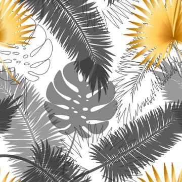 Beautiful trendy seamless exotic pattern with tropical plants. Modern abstract Illustrazione stock