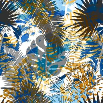Beautiful trendy seamless exotic pattern with tropical plants and hand drawn Stock Illustration
