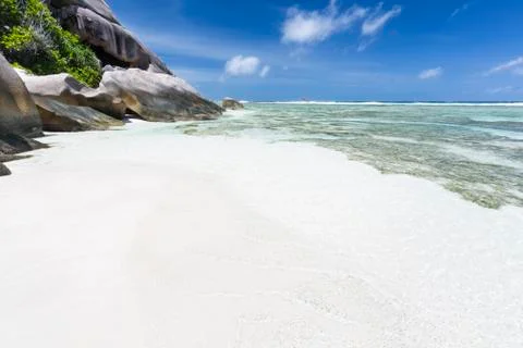 The beautiful tropical beach Anse Source D'Argent in La Digue, Seychelles wit Stock Photos